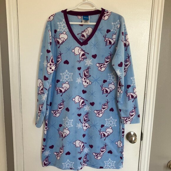 Disney Frozen Olaf Women's V-Neck Fleece Nightshirt Size L - Picture 2 of 4